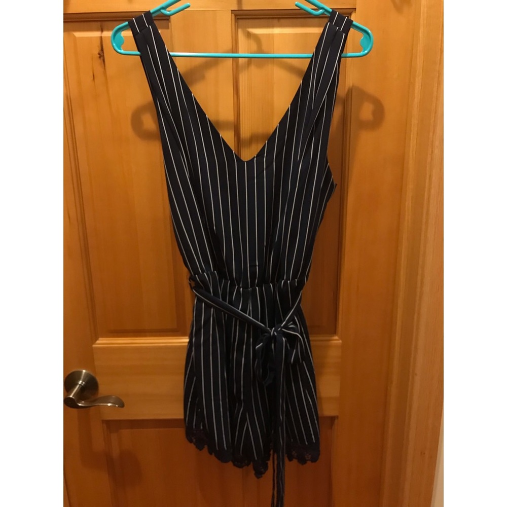 Eclair Navy Blue Large Striped Romper